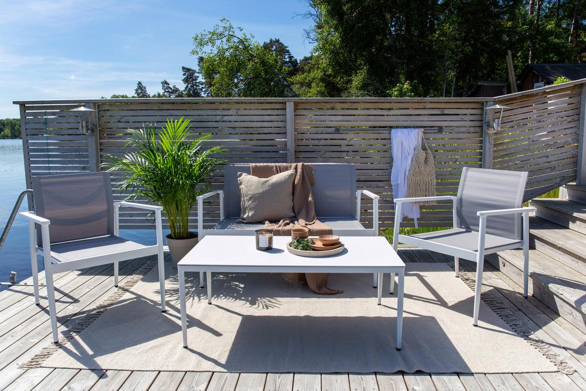 Loungegarnitur Break Weiß/Grau - Weiß/Grau, KONVENTIONELL, Glas/Textil - Gardenson