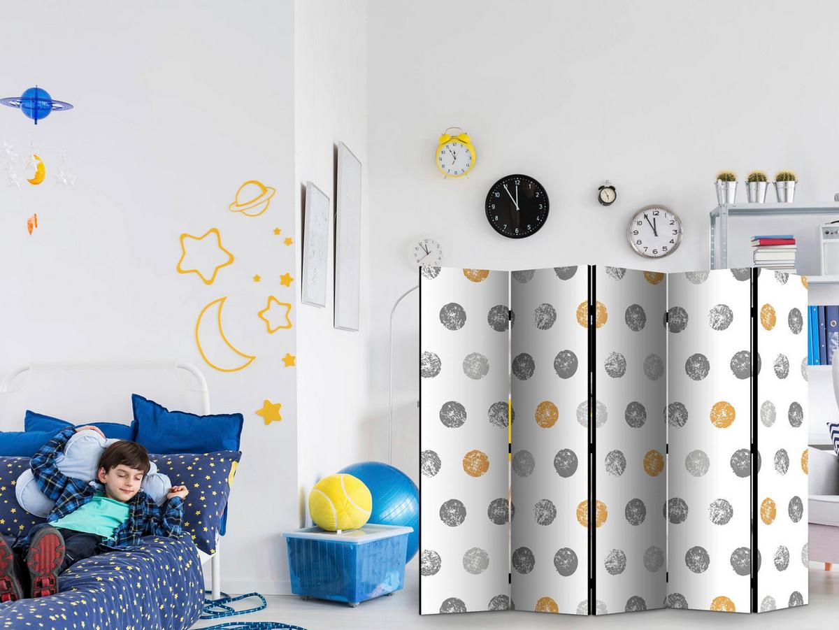 Paravan Round Stamps I, 5-Delni, Dvostranski - večbarvno, Basics, tekstil/les (225/172/3cm) - artgeist