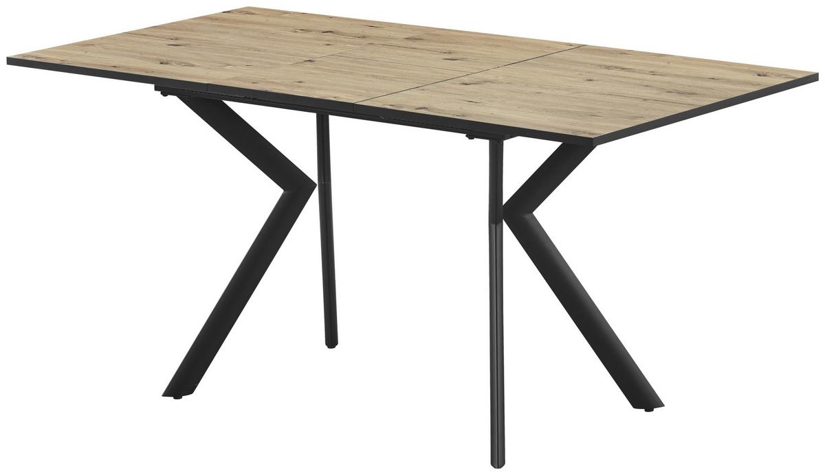 Raztegljiva Jedilna Miza Marcel, 120-160x80 - črna/barve hrasta, Moderno, kovina/leseni material (120-160/76/80cm)