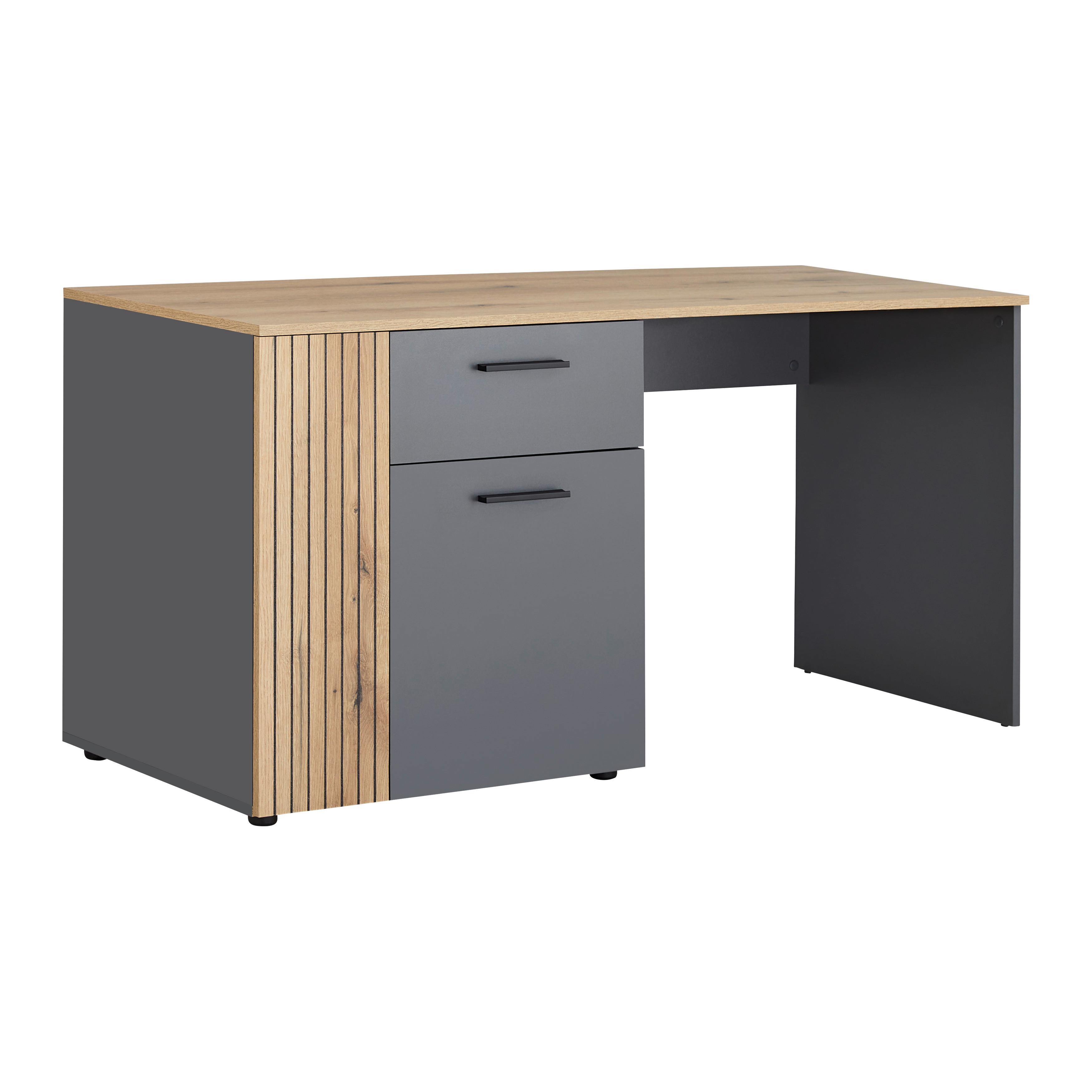 Schreibtisch Cadix Anthrazit/Eichefarben - Eichefarben/Anthrazit, Konventionell, Holzwerkstoff/Kunststoff (145/75/60cm) - Mömax