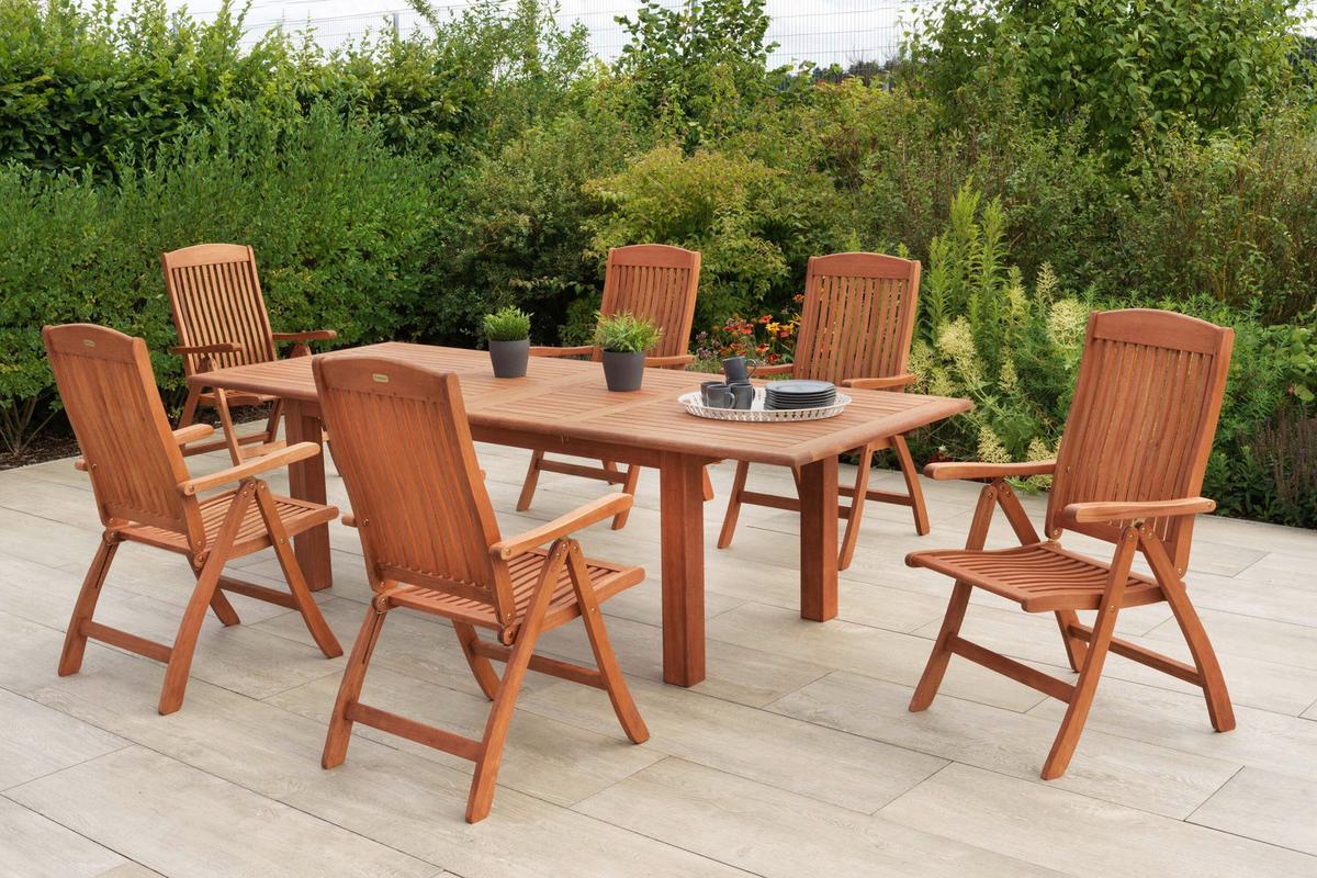 Gartentischgruppe Maracaibo 7-tlg. - Eukalyptusholzfarben, KONVENTIONELL, Holz - Gardenson