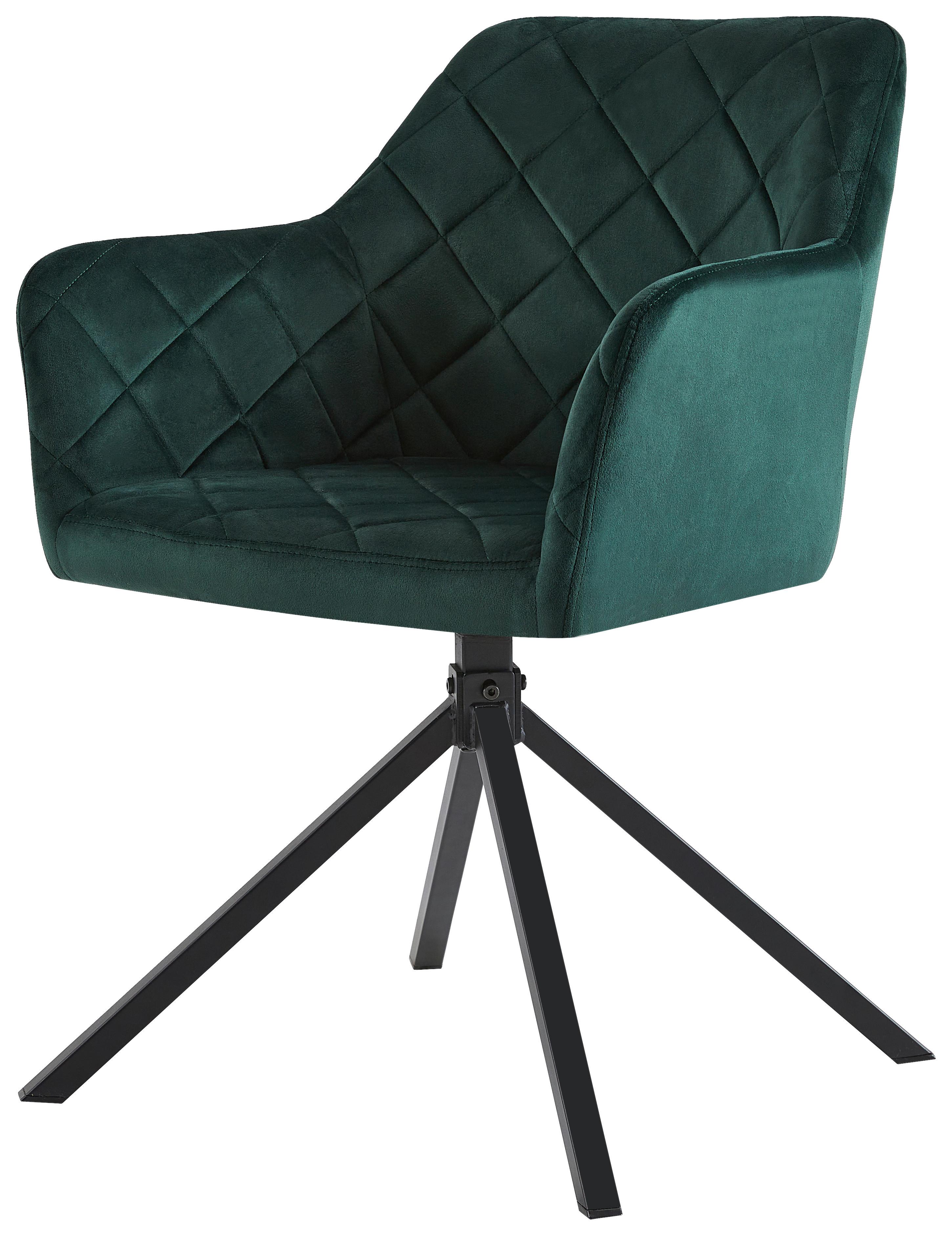 Stol Patti, Temno Zelena, Žamet, Vrtljiv - črna/siva, Konvencionalno, kovina/tekstil (56/81/60,5cm) - Mömax