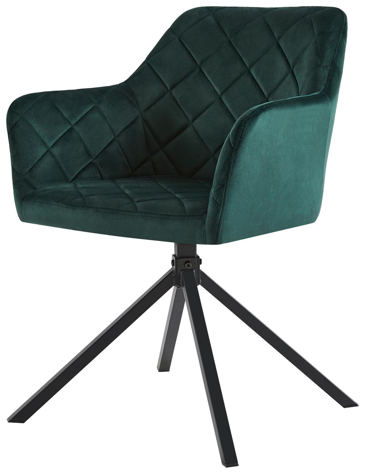 Stol Patti, Temno Zelena, Žamet, Vrtljiv - črna/siva, Konvencionalno, kovina/tekstil (56/81/60,5cm) - Mömax