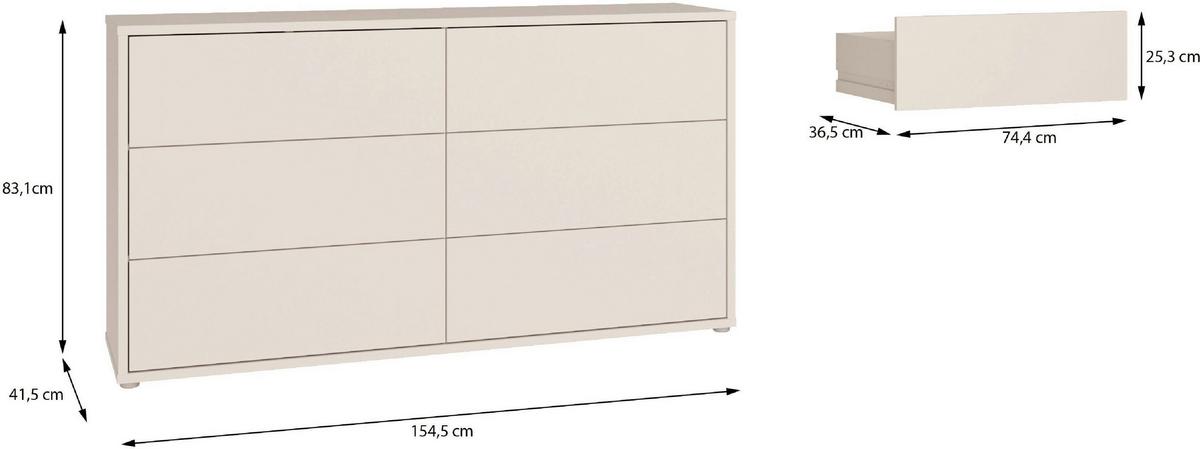 Komoda Alice, Peščena Barva - srebrne barve/peščene barve, Trend, umetna masa/leseni material (155/83/42cm) - Carryhome