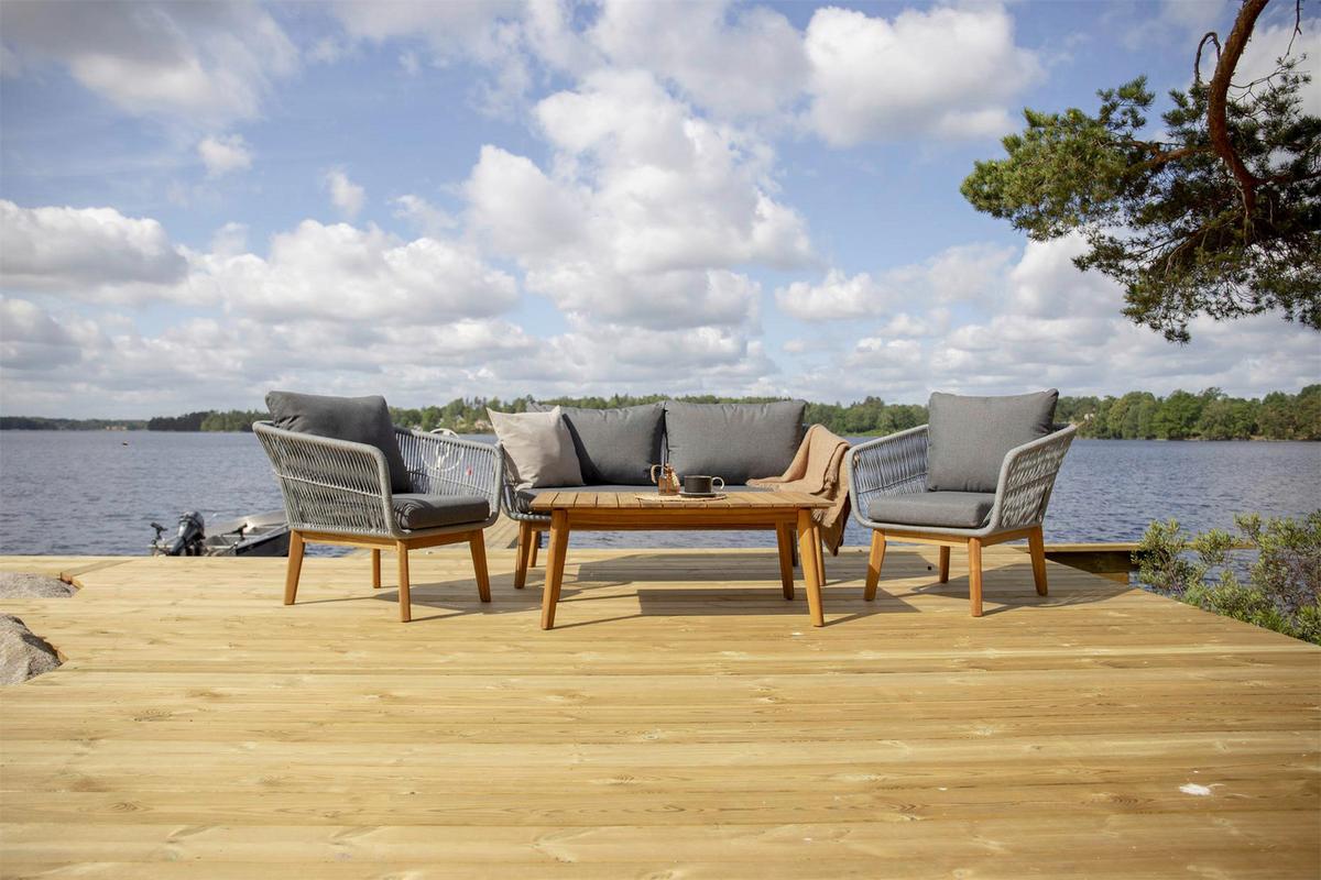 Loungegarnitur Chania Grau/Hellgrau - Grau/Akaziefarben, KONVENTIONELL, Holz/Textil (164/75null) - Gardenson
