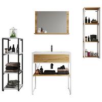 BADEZIMMER 5-TLG. WASCHPLATZ "BITILA 80" - Honigeiche/Weiss, Modern, Glas/Keramik (80/85/46cm) - MID.YOU