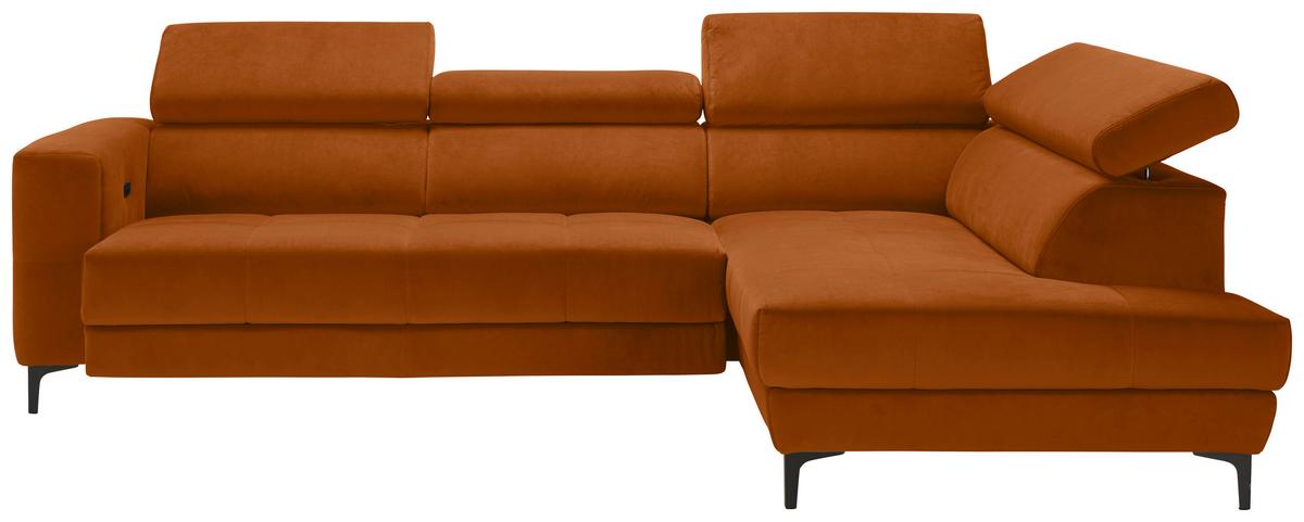 Ecksofa Emma rechts Orange - Schwarz/Orange, MODERN, Textil (301/210cm) - Premium Living