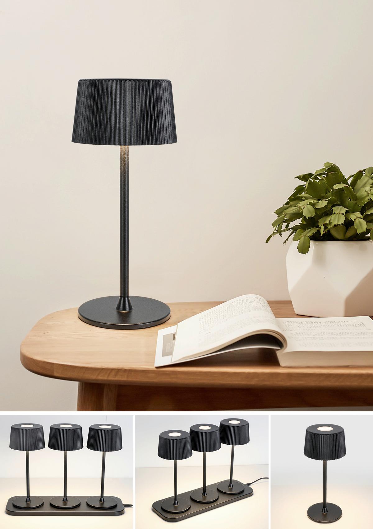 Akku-Tischleuchte Thremo Schwarz, 3er Set - Schwarz/Weiß, MODERN, Kunststoff/Metall (11/30/21,1cm) - Mömax