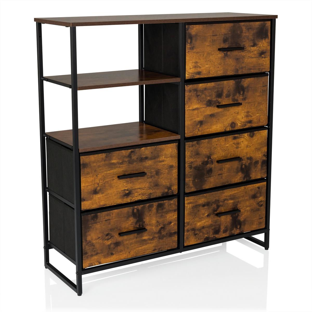 Komoda Ragala, Barva Hrasta - črna/barve hrasta, Moderno, kovina/tekstil (84/92/30cm) - MID.YOU