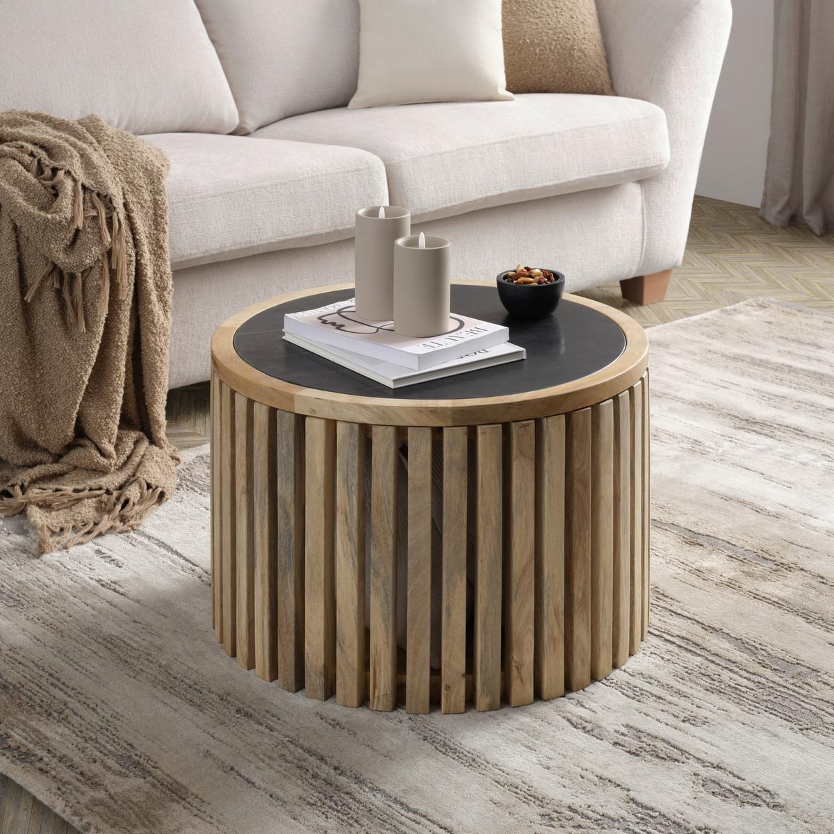 Măsuță de cafea SWAY -TREND- - culoare natur/negru, Modern, lemn/metal (60/40/60cm) - Premium Living