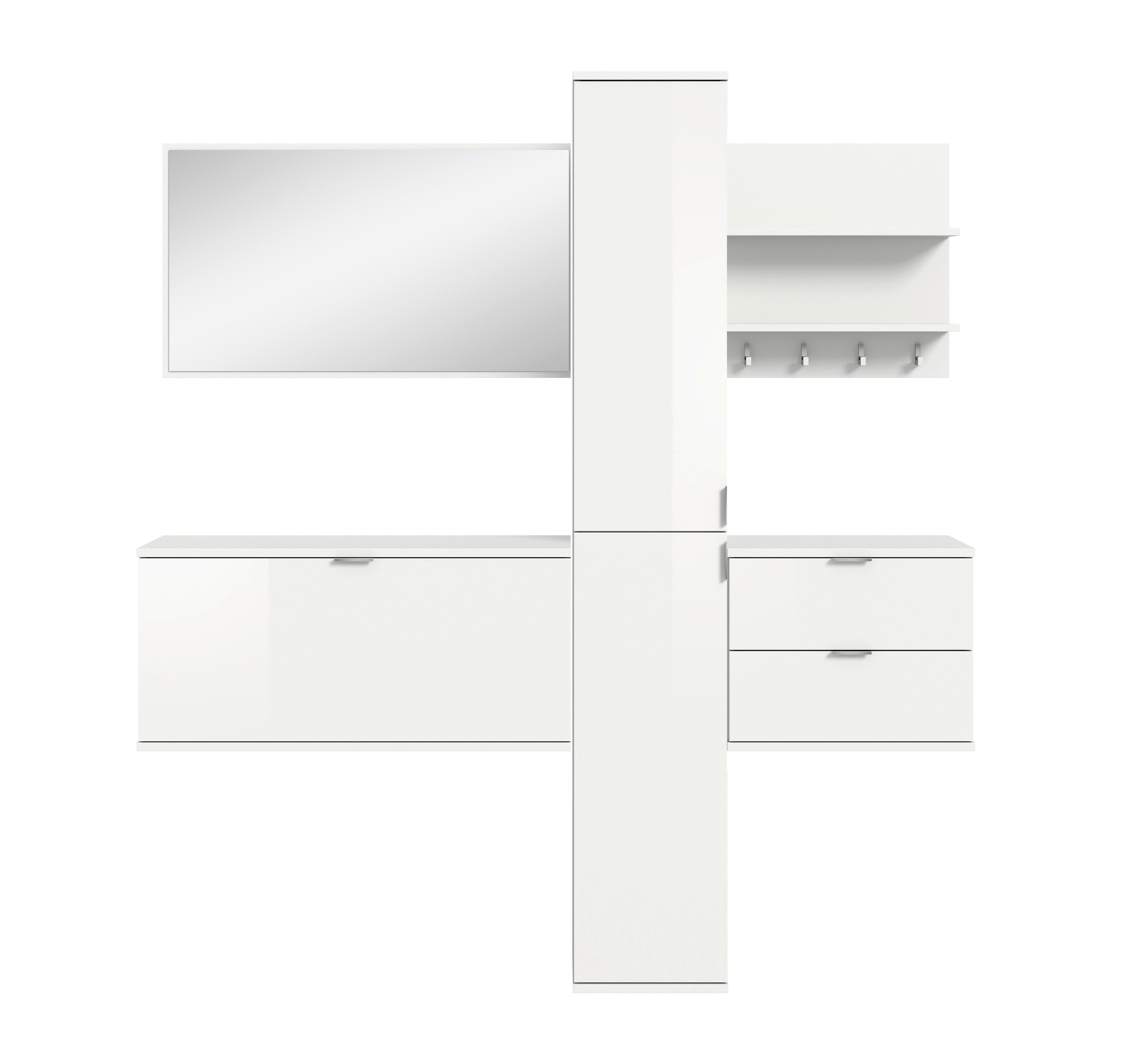 GARDEROBE PROJEKT X - Weiss Hochglanz/Weiss, Design, Holzwerkstoff (174cm) - Livetastic