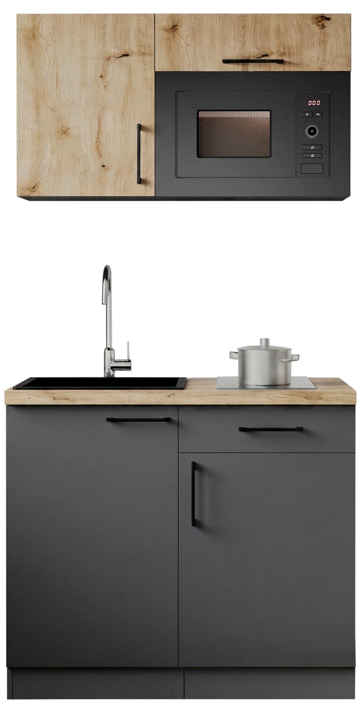 Miniküche Oliver m. Geräten ca. 100cm Grau - Eiche Artisan/Grau, Trend, Holzwerkstoff/Metall (100cm) - Respekta