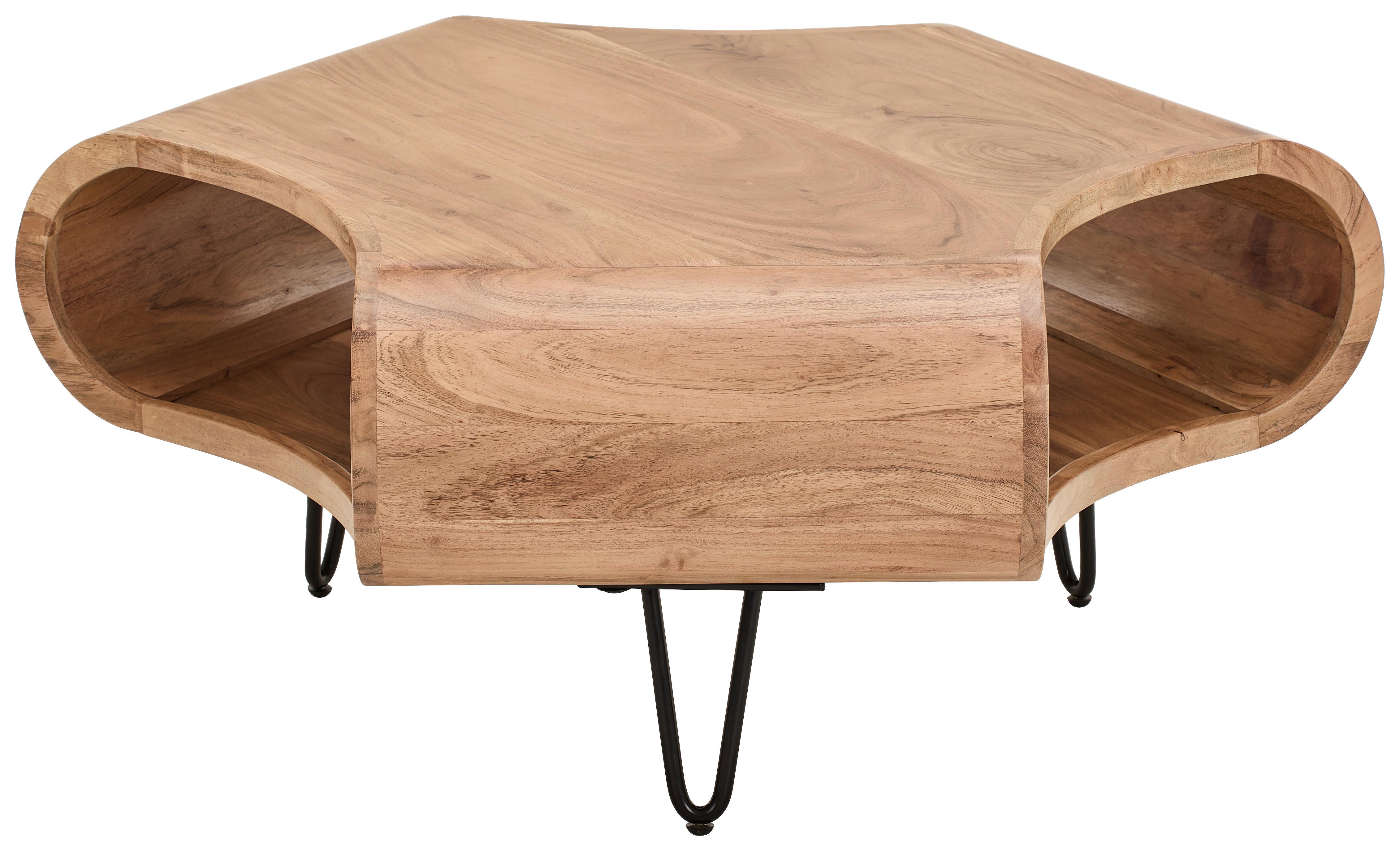 STOLIK KAWOWY MAGDALENA  -EXKLUSIV- - kolor akacjowy/czarny, Design, metal/drewno (95/95/39cm) - Carryhome