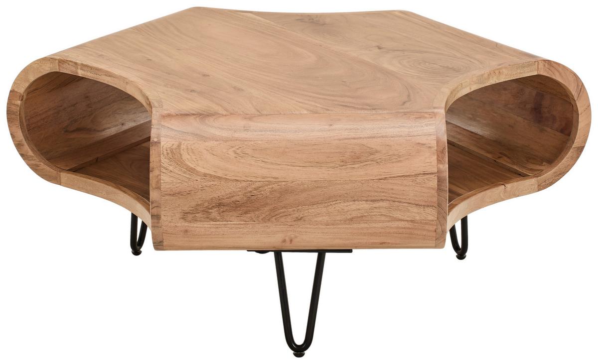 STOLIK KAWOWY MAGDALENA  -EXKLUSIV- - kolor akacjowy/czarny, Design, metal/drewno (95/95/39cm) - Carryhome