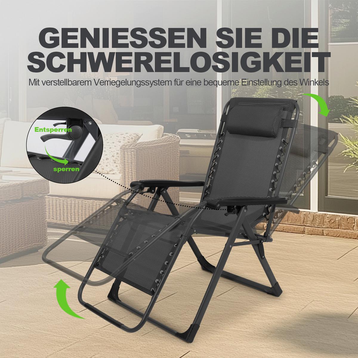 Garten-Relaxsessel Dunkelgrau klappbar - Dunkelgrau/Schwarz, Basics, Textil/Metall (68/88/110cm) - Modante