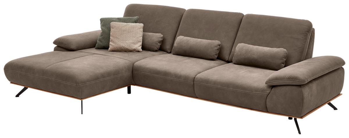 Wohnlandschaft Erling Alufarben - Beige/Alufarben, MODERN, Leder/Metall (187/89/322cm) - Premium Living