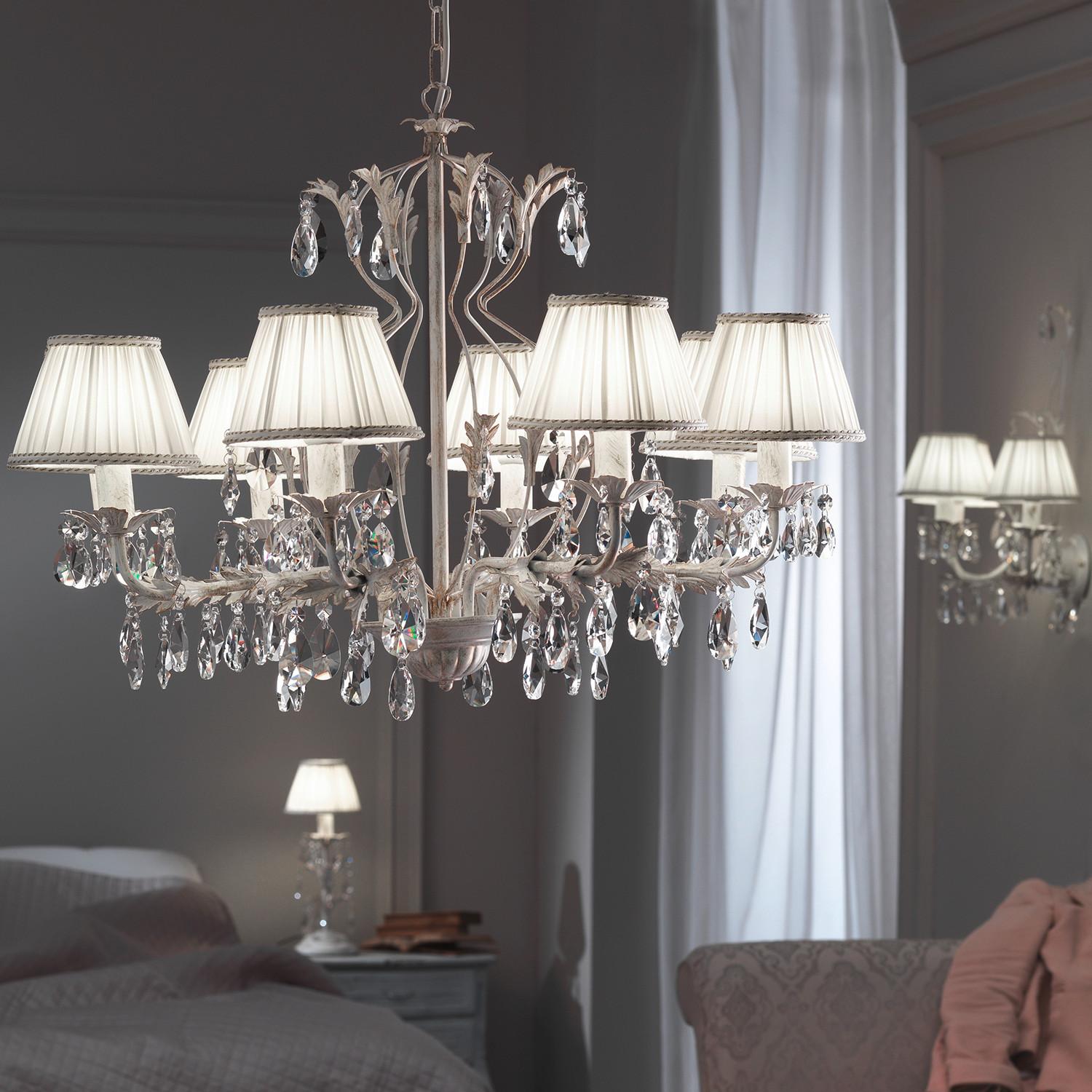 Kristall-Hängeleuchte Karen Weiß max. 6 Watt - Weiß, Natur, Glas/Textil (80/105cm)