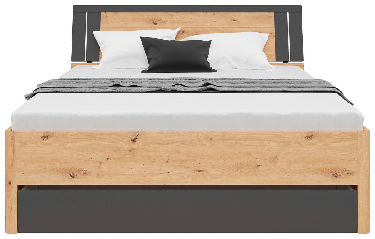 Stauraumbett in Eiche Artisan ca. 160x200cm - Graphitfarben/Eiche Artisan, KONVENTIONELL, Holzwerkstoff (160/200cm) - Mömax
