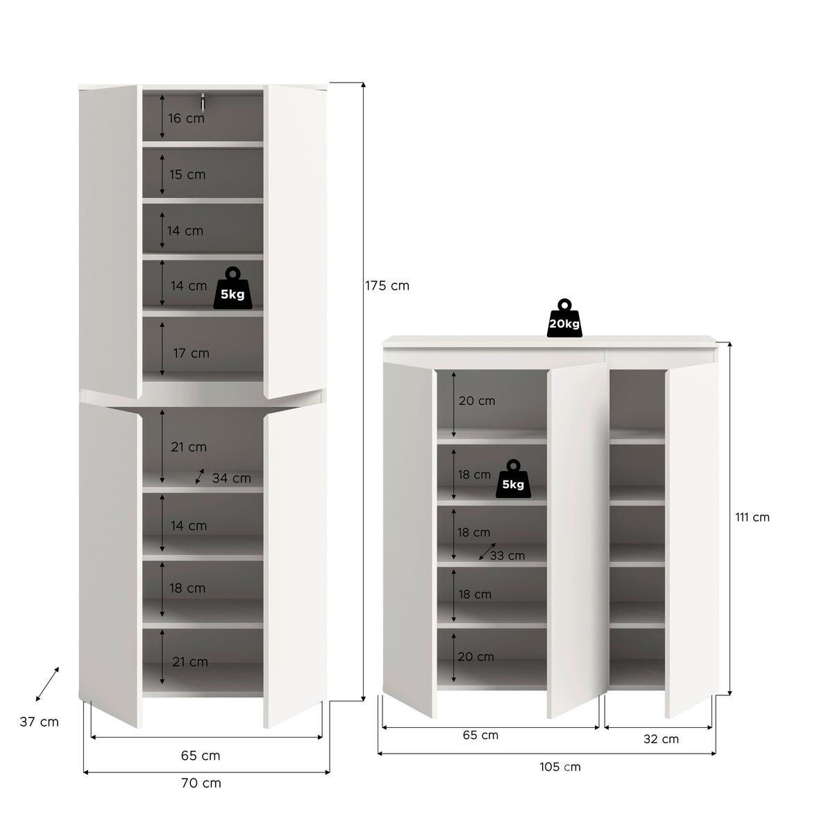 Garderobenschrank Scarpa Weiß - Schwarz/Weiß, Design, Holzwerkstoff/Kunststoff (190/175/37cm) - Livetastic