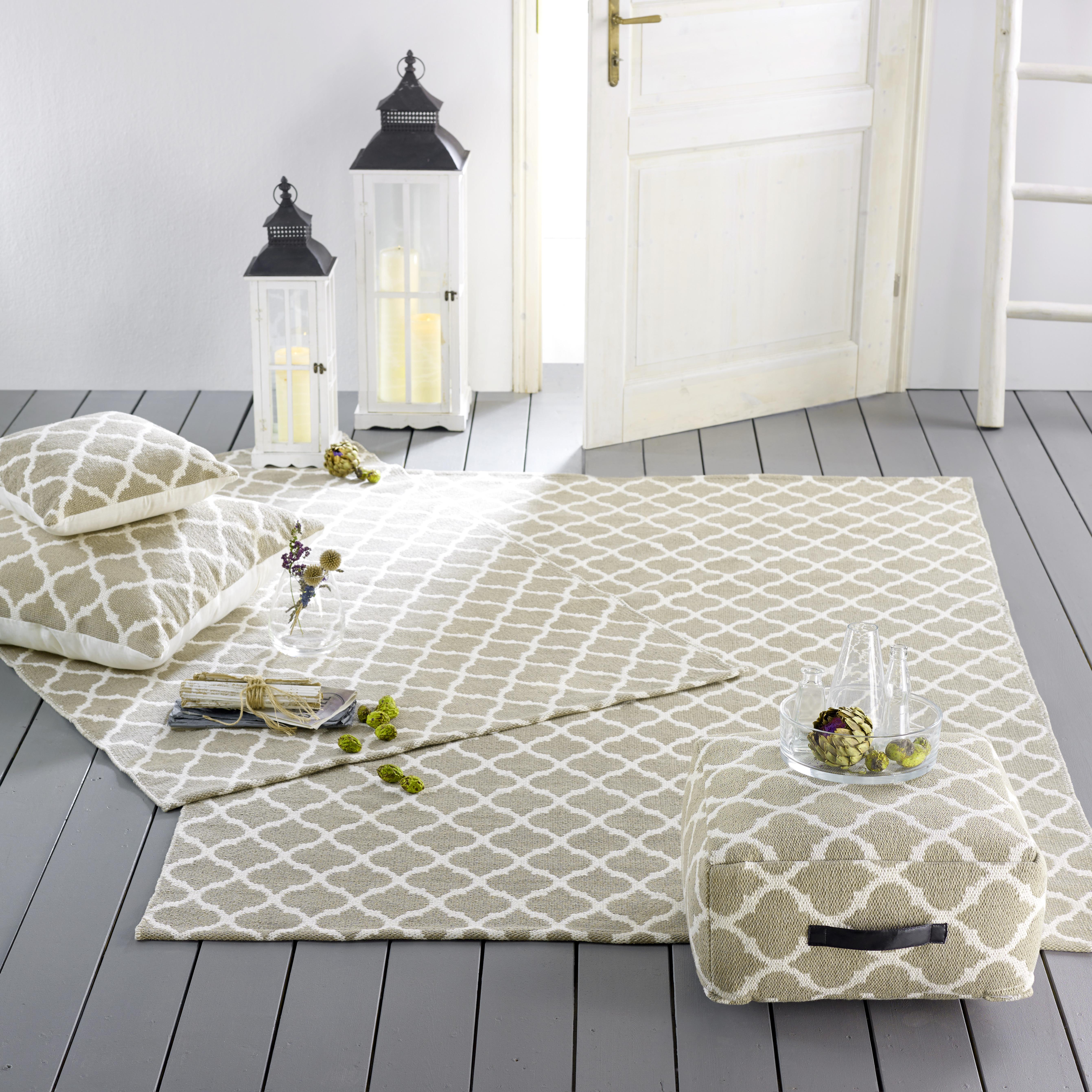 Pouf Ornament in Beige/Weiß ca. 50x25cm - Beige, KONVENTIONELL, Textil (50/50/25cm) - Bessagi Home