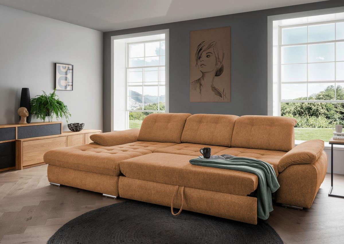 Ecksofa Rigatti mit Bettkasten ca. 184x314 cm Currygelb - Currygelb/Chromfarben, MODERN, Textil/Metall (184/314cm) - Livetastic