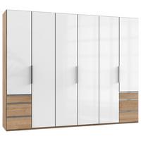 Drehtürenschrank Level 36D mit Laden ca. 300 cm Eiche/Weiß - Chromfarben/Weiß Hochglanz, MODERN, Holzwerkstoff/Metall (300/236/58cm) - MID.YOU