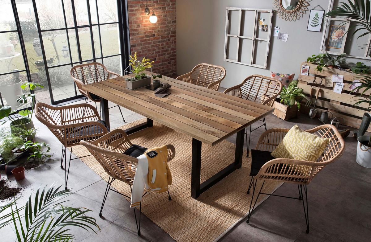 Gartensessel-Set 2-er-Set Naturfarben/Schwarz - Schwarz/Naturfarben, Design, Kunststoff/Metall (58/80/59cm) - Gardenson