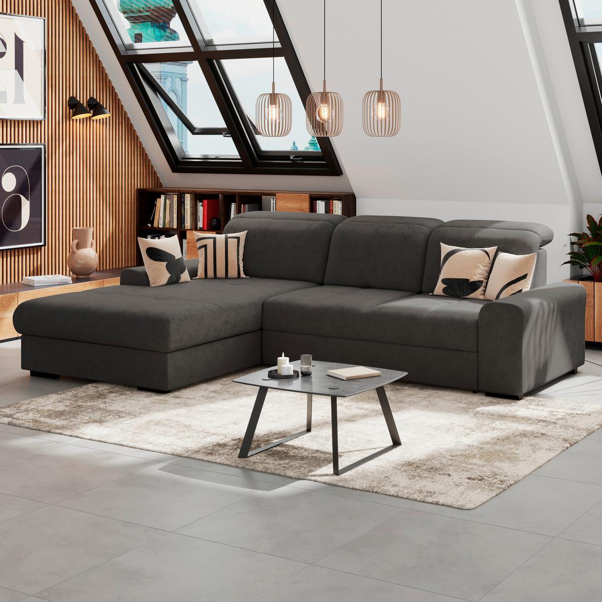 Kutna Garnitura Malaga - boje grafita/crna, Konvencionalno, tekstil/drvo (203/286cm) - Ondega