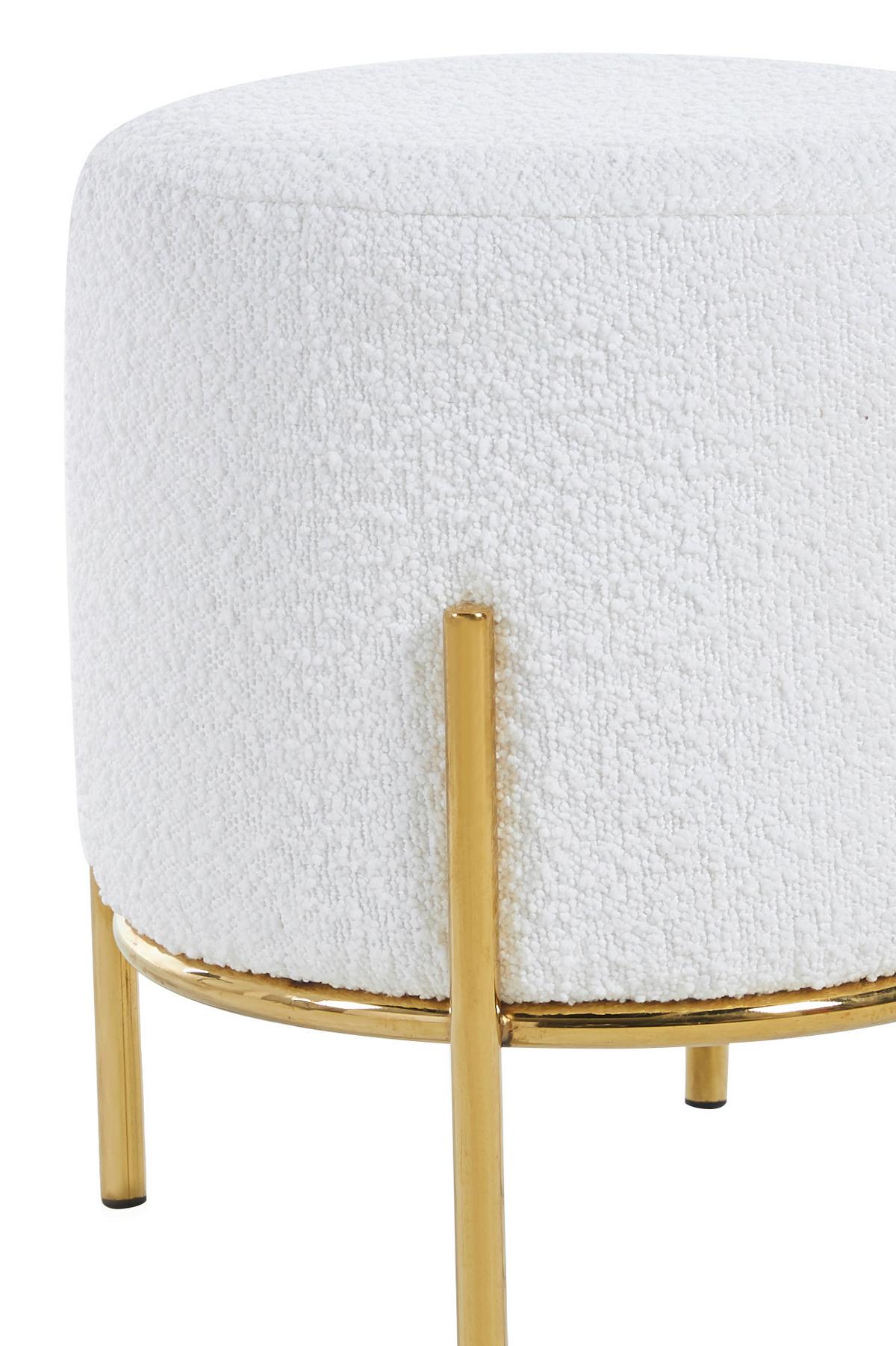 Tabure Bouclé, Bela - zlate barve/bela, Moderno, kovina/tekstil (35/38cm) - Livetastic