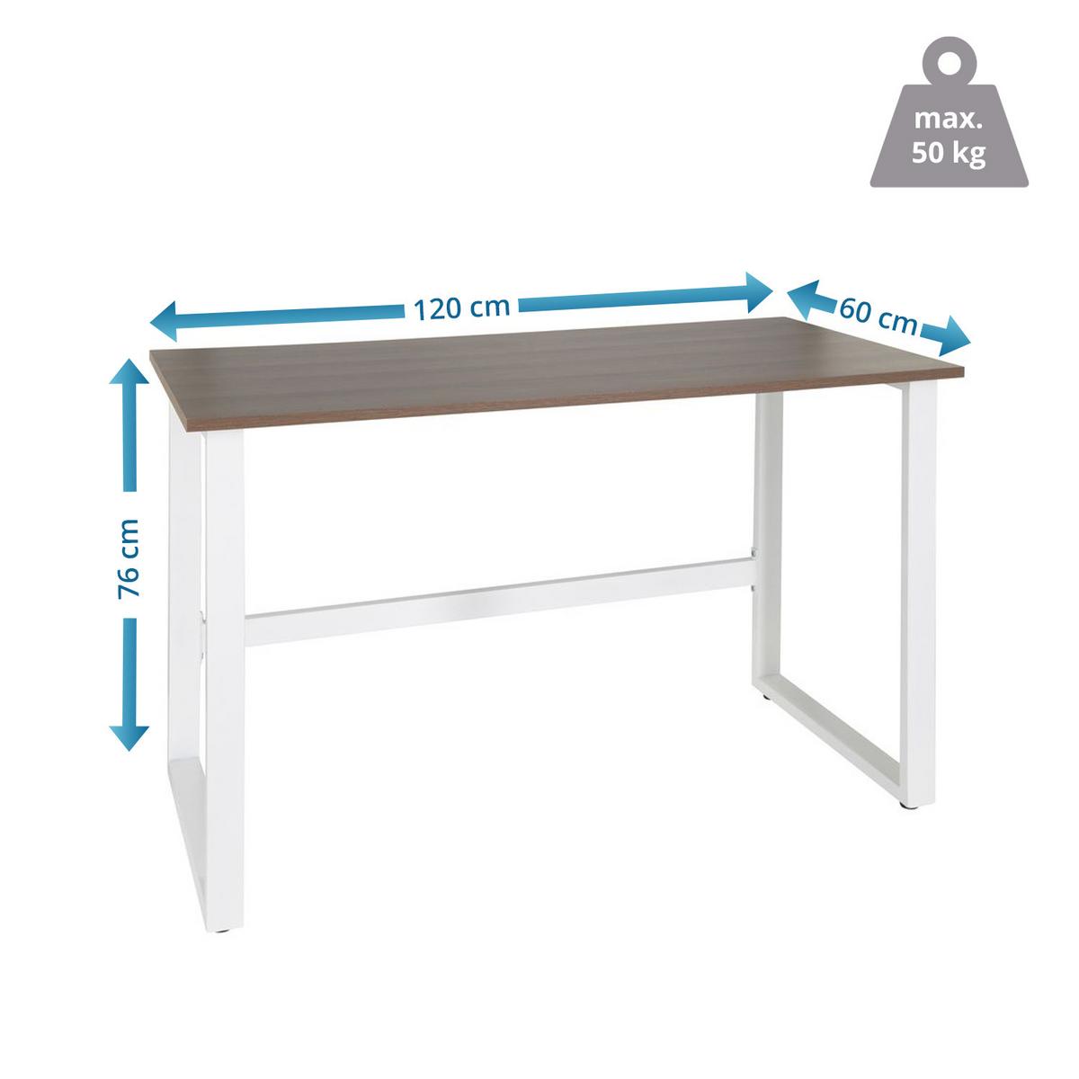 Pisalna Miza Workspace Light I, Bela, Oreh - barva oreha/bela, Basics, kovina/leseni material (120/60/76cm) - MID.YOU