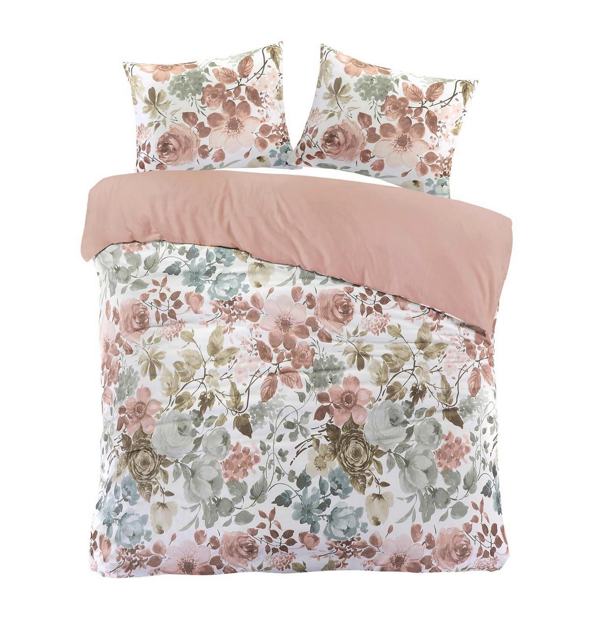 Ágyneműhuzat-garnitúra Denise Blumen - zsályazöld/fáradt rózsaszín, Romantik / Landhaus, textil (140/200cm) - Mömax