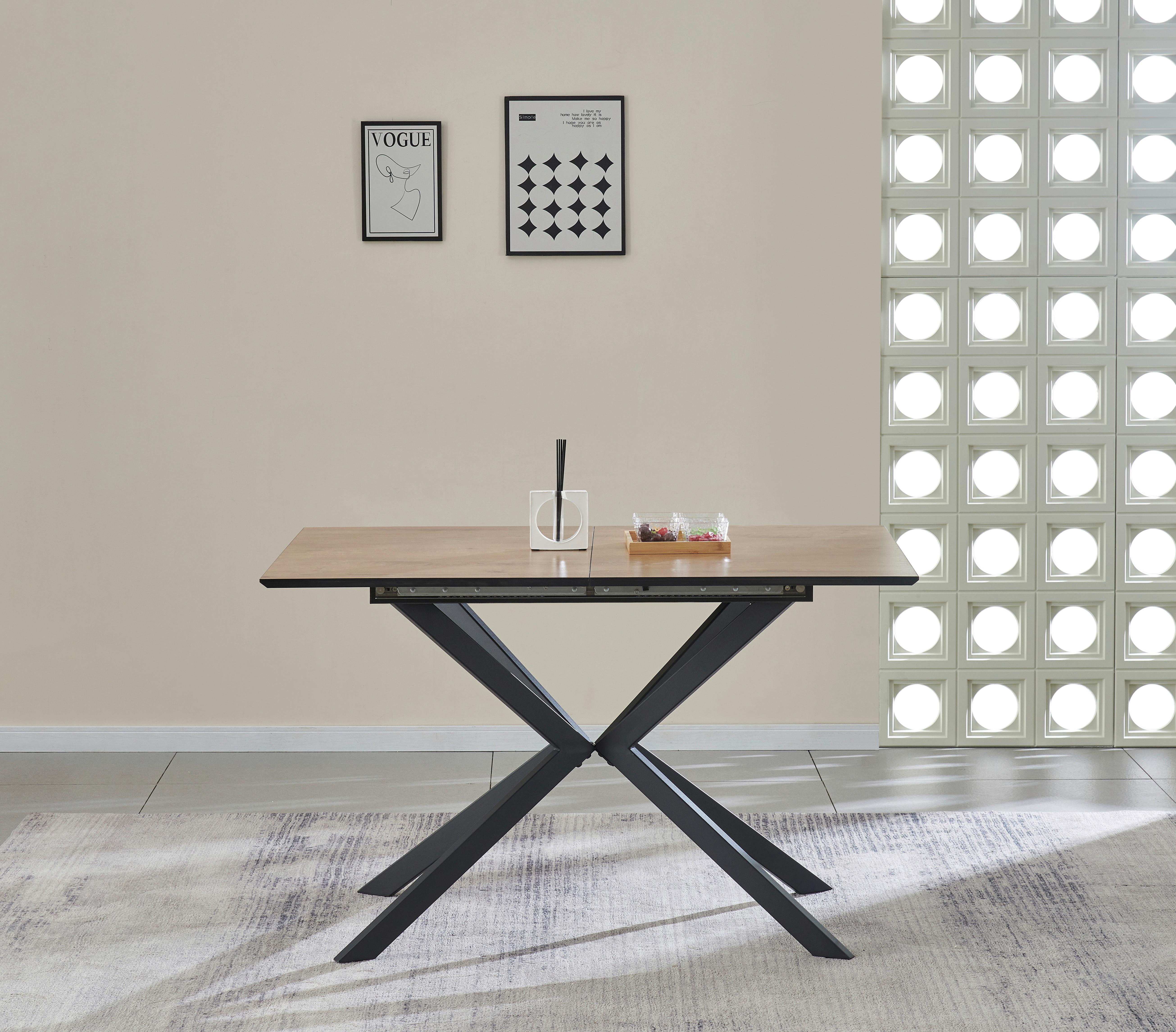 Jedilna Miza Lennox, Barva Hrasta, 120-160x80 - črna/barve hrasta, Konvencionalno, kovina/leseni material (120-160/76/80cm) - MID.YOU