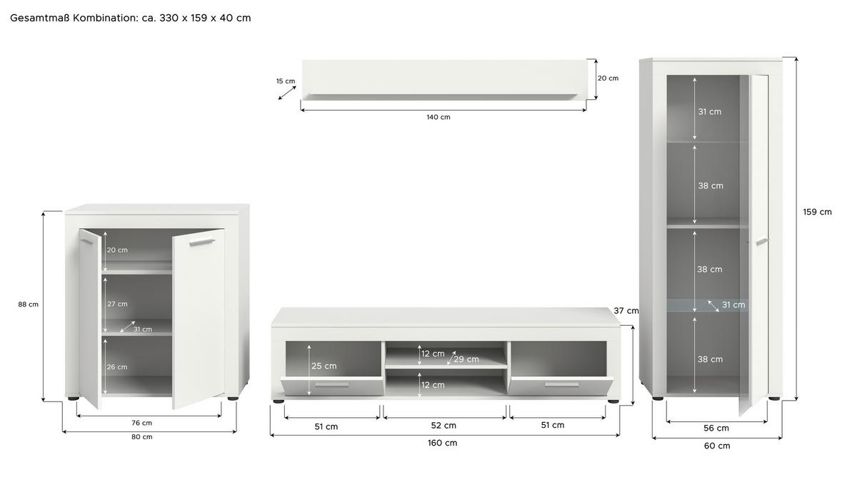 ANSAMBLU MOBILIER CAMERA DE Z JAM - alb, Design, sticlă/material pe bază de lemn (330/159/35cm) - Modern Living
