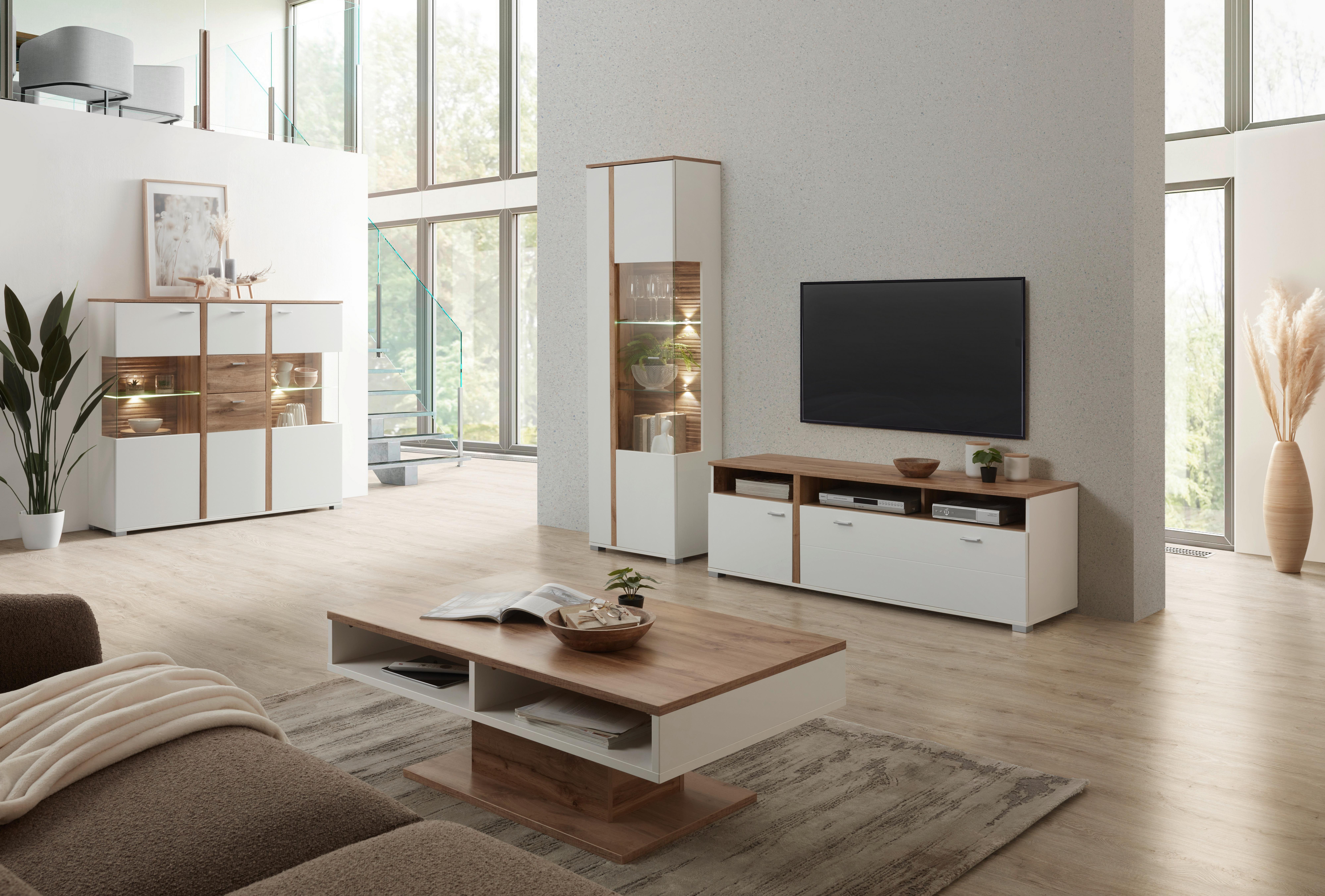 TV-Element in Eichefarben - Chromfarben/Weiss, Modern, Holzwerkstoff/Metall (160/54/46cm) - Mömax