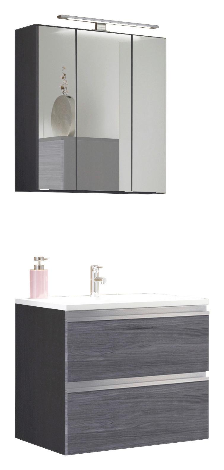 Badezimmer in Silber/ Eichefarbe 'Arezzo' - Eichefarben/Silberfarben, Basics, Holzwerkstoff/Stein (60cm) - Held