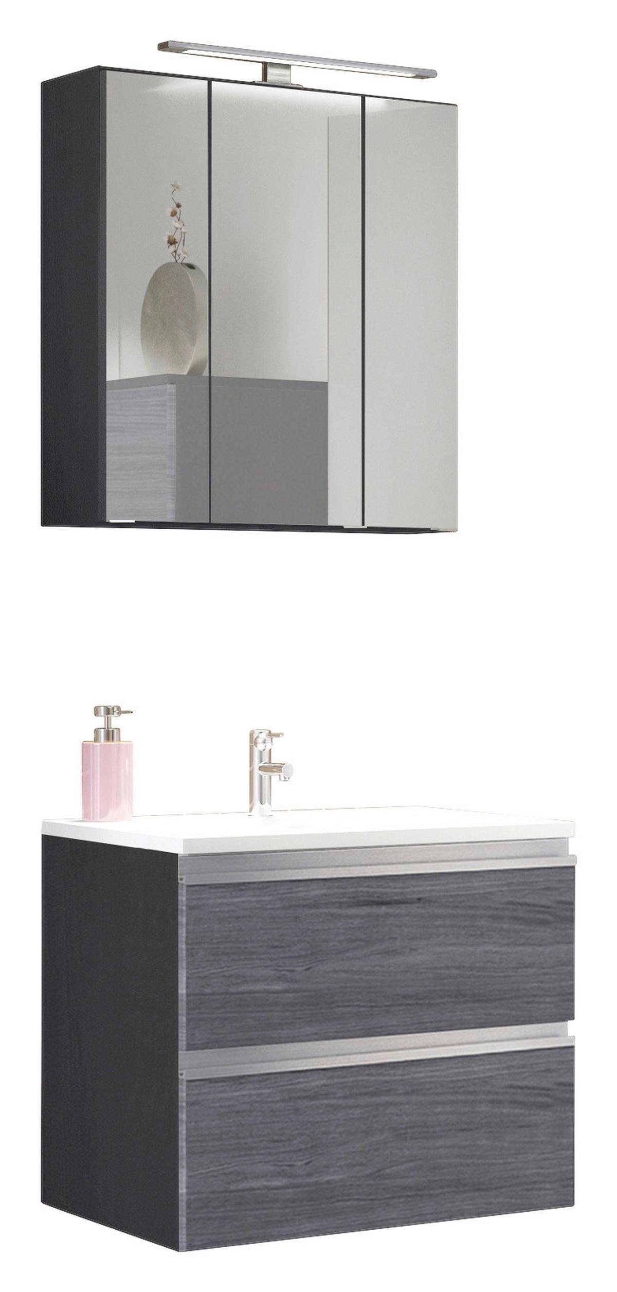 Badezimmer in Silber/ Eichefarbe 'Arezzo' - Eichefarben/Silberfarben, Basics, Holzwerkstoff/Stein (60cm) - Held