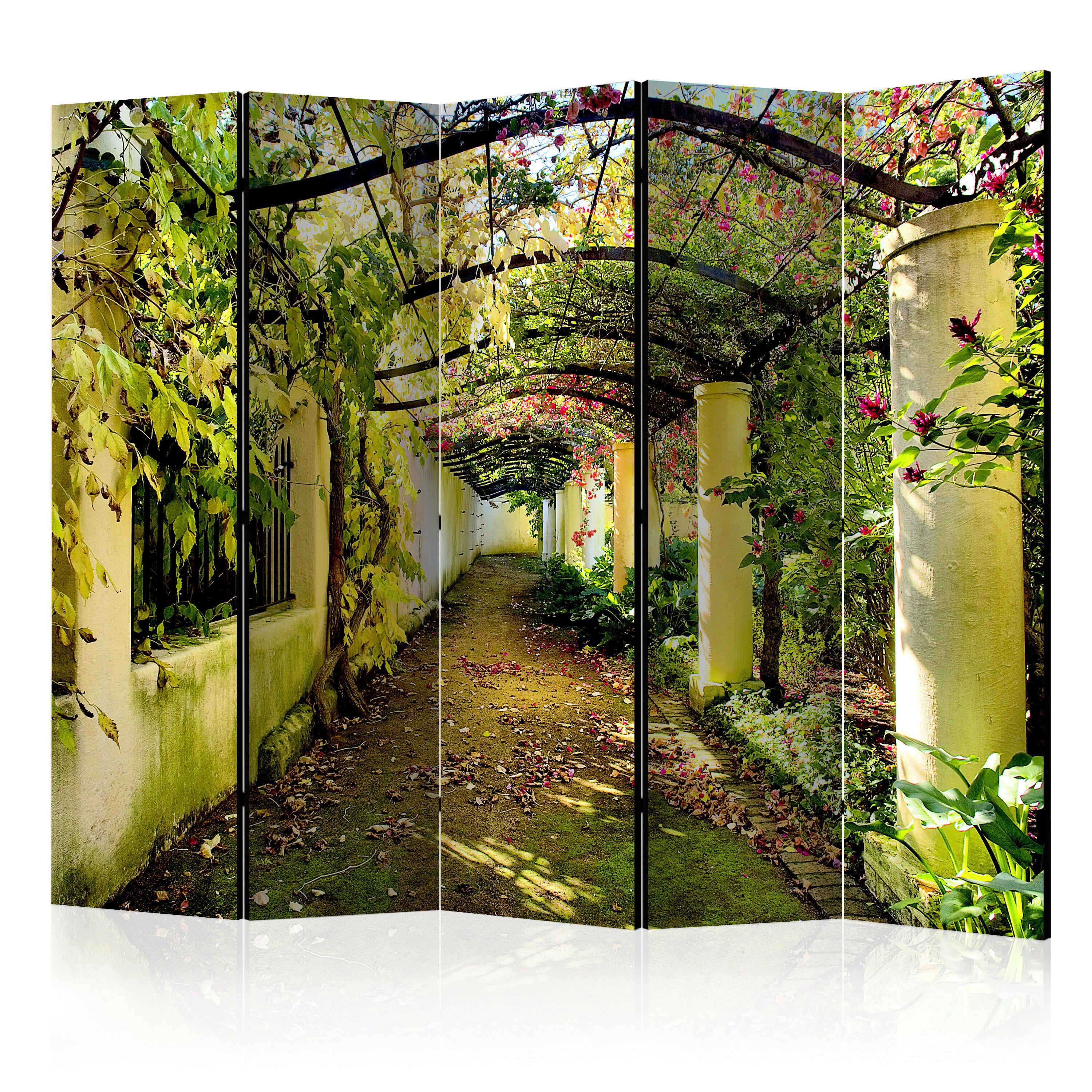 Paravent Romantic Garden II Braun/Grün - Braun/Grün, Basics, Holz/Textil (225/172/3cm) - artgeist