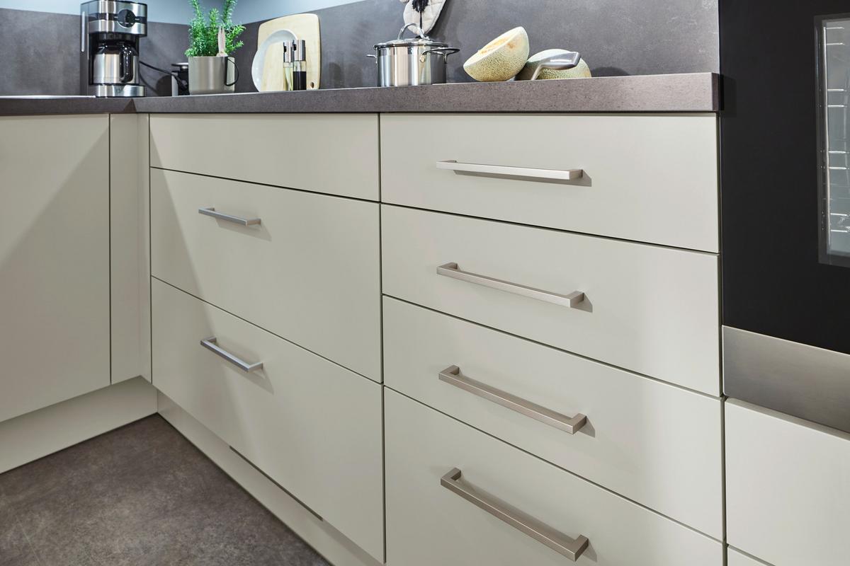 Eckküche IP1200 ohne Geräte, Kieselgrau - Grau, Holzwerkstoff (235/265cm) - Impuls