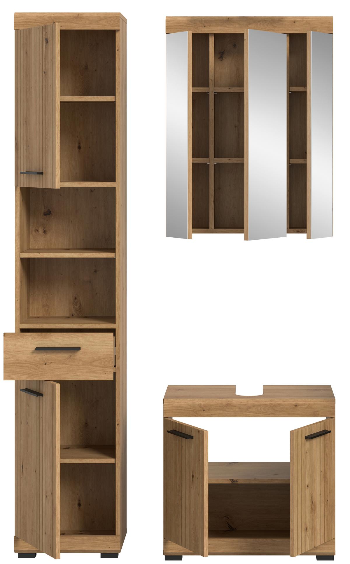 Badezimmer Scout Eiche Artisan 3-teilig - Schwarz/Eiche Artisan, Trend, Glas/Holzwerkstoff (97cm) - MID.YOU