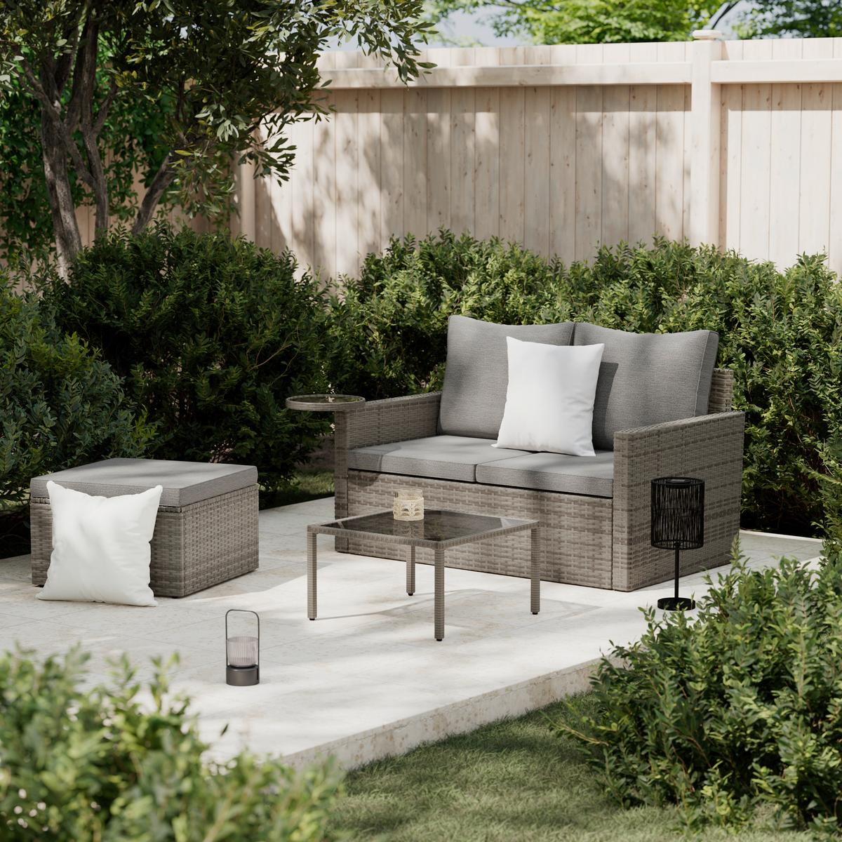 Gartenset Henry Braun/Grau, 3-teilig - Braun/Grau, Natur, Kunststoff/Metall (124/65/70cm) - Mömax