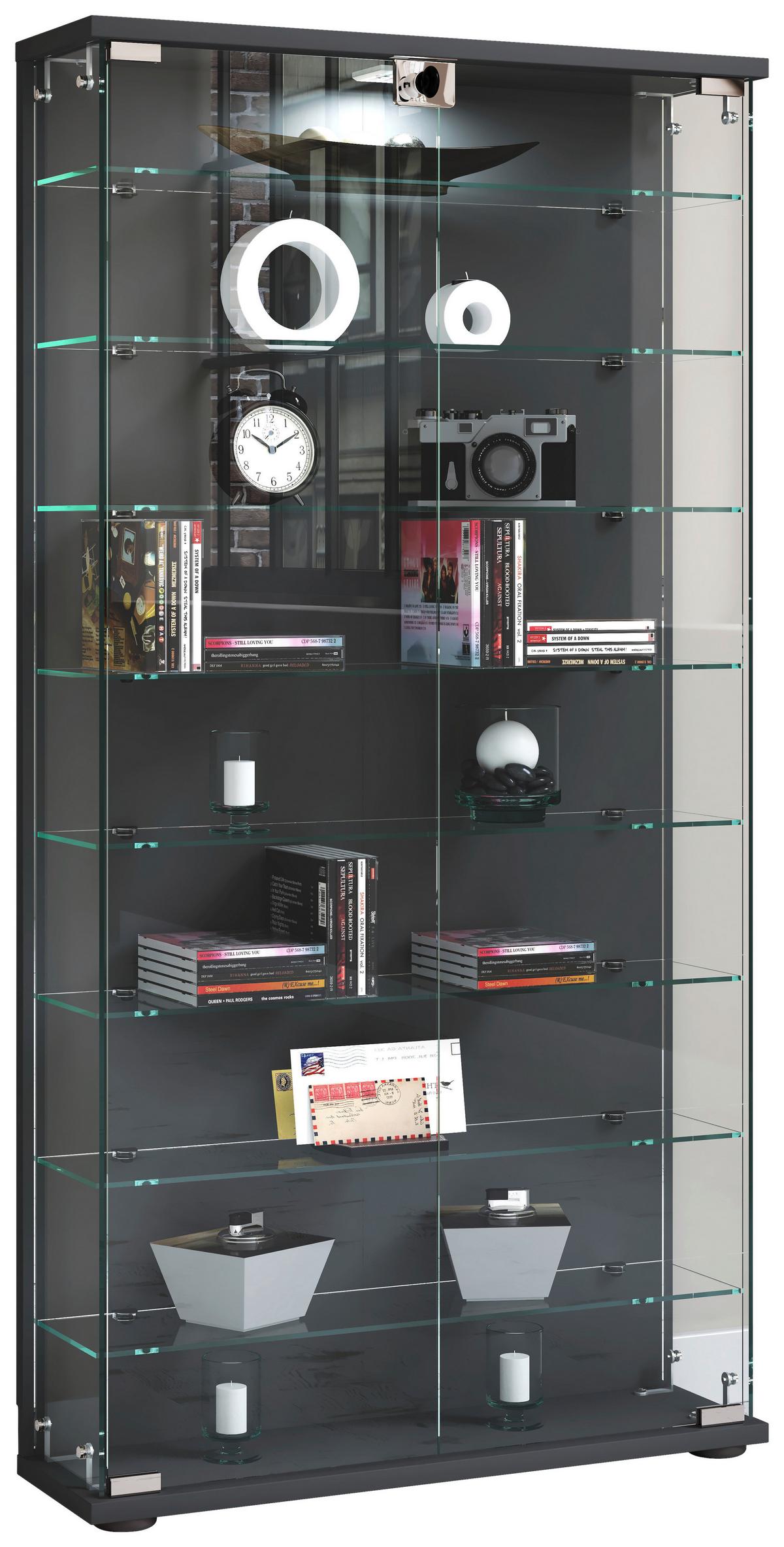 VITRINE STELAS L - Transparent/Anthrazit, Design, Glas/Holzwerkstoff (59/114/17cm) - MID.YOU