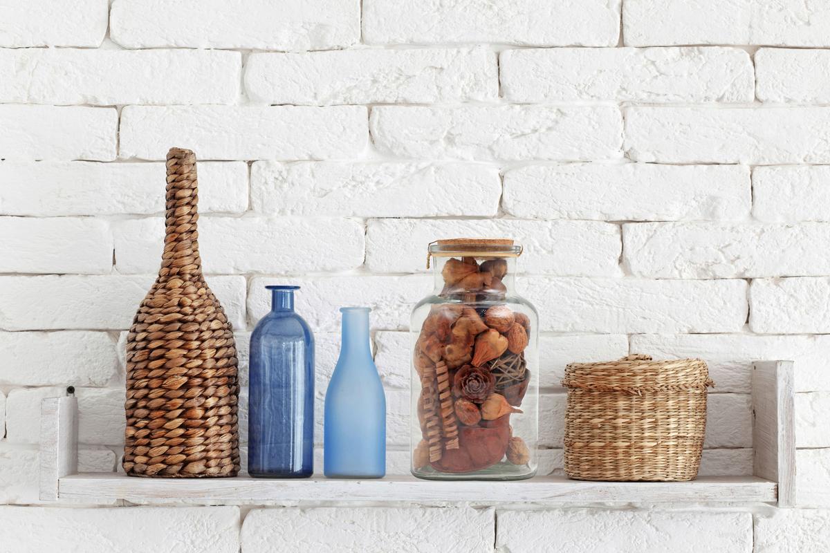 Dekoflasche Flora - Hellbraun, Lifestyle, Glas/Naturmaterialien (14/27/14cm) - Kayoom