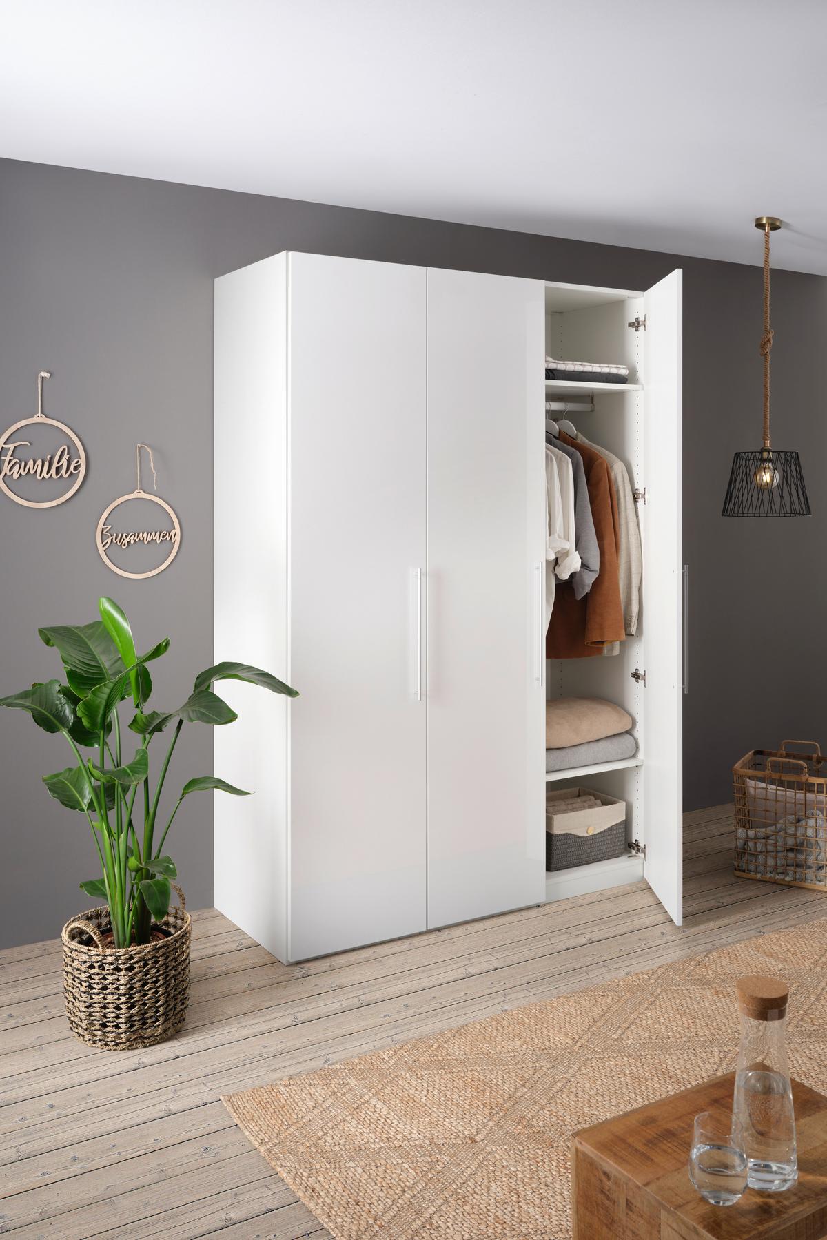 Drehtürenschrank Glossy in Weiß ca. 147x219x60cm - Chromfarben/Weiß, MODERN, Holzwerkstoff/Metall (147/219/60cm) - Mömax