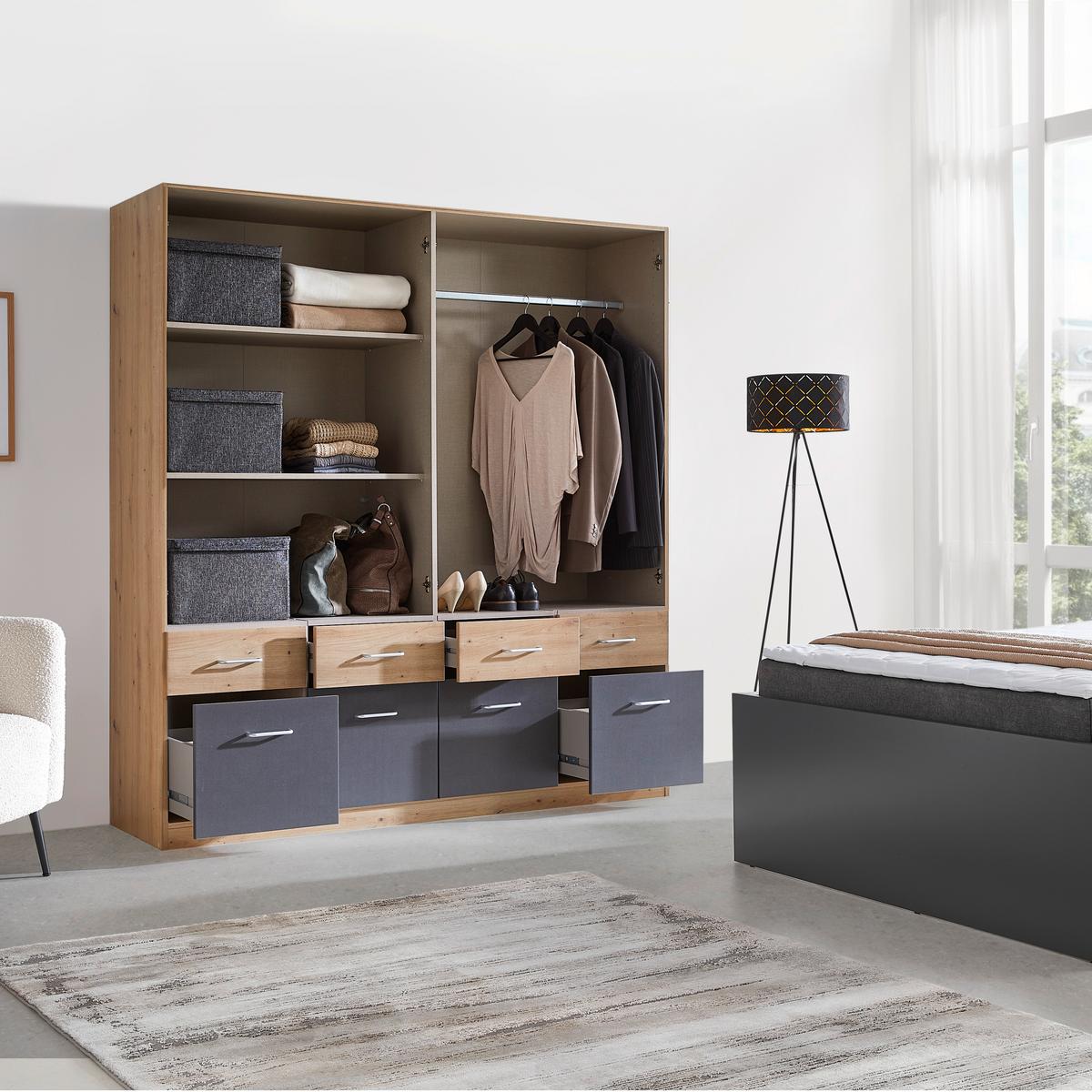 Drehtürenschrank Aalen-Extra in Grau/Eiche Artisan - Alufarben/Eiche Artisan, Holzwerkstoff/Kunststoff (181/197/54cm) - Mömax