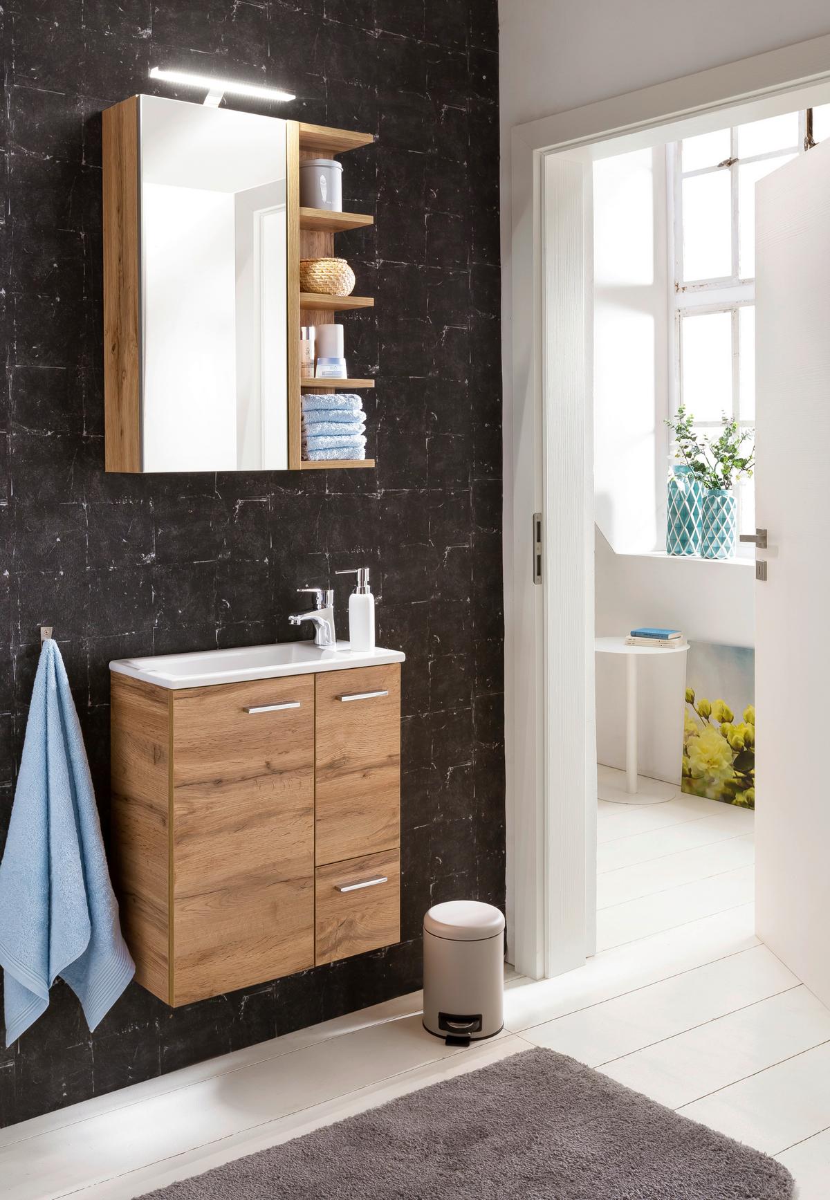 Spiegelschrank Matteo mit LED Eiche 1-türig - MODERN, Glas/Holzwerkstoff (51,3/75/16cm) - MID.YOU