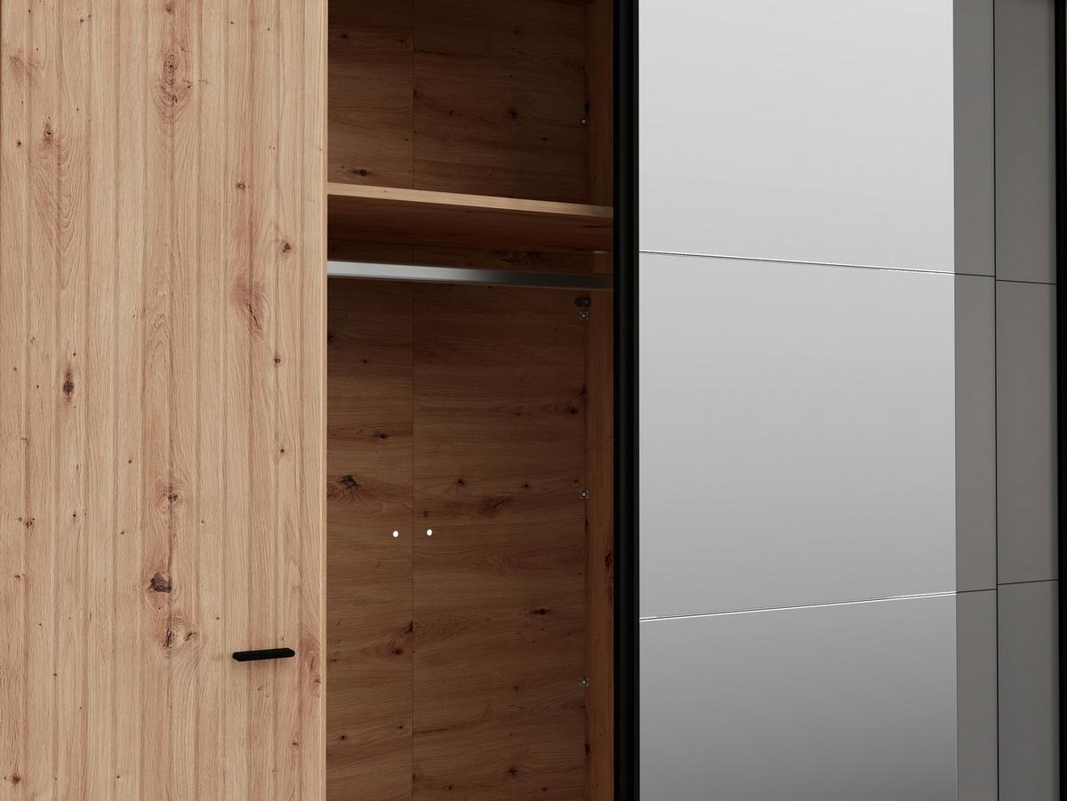 Ruhásszekrény Sinop - grafitszürke/fekete, Modern, faalapú anyag/üveg (232/218,5/58cm)