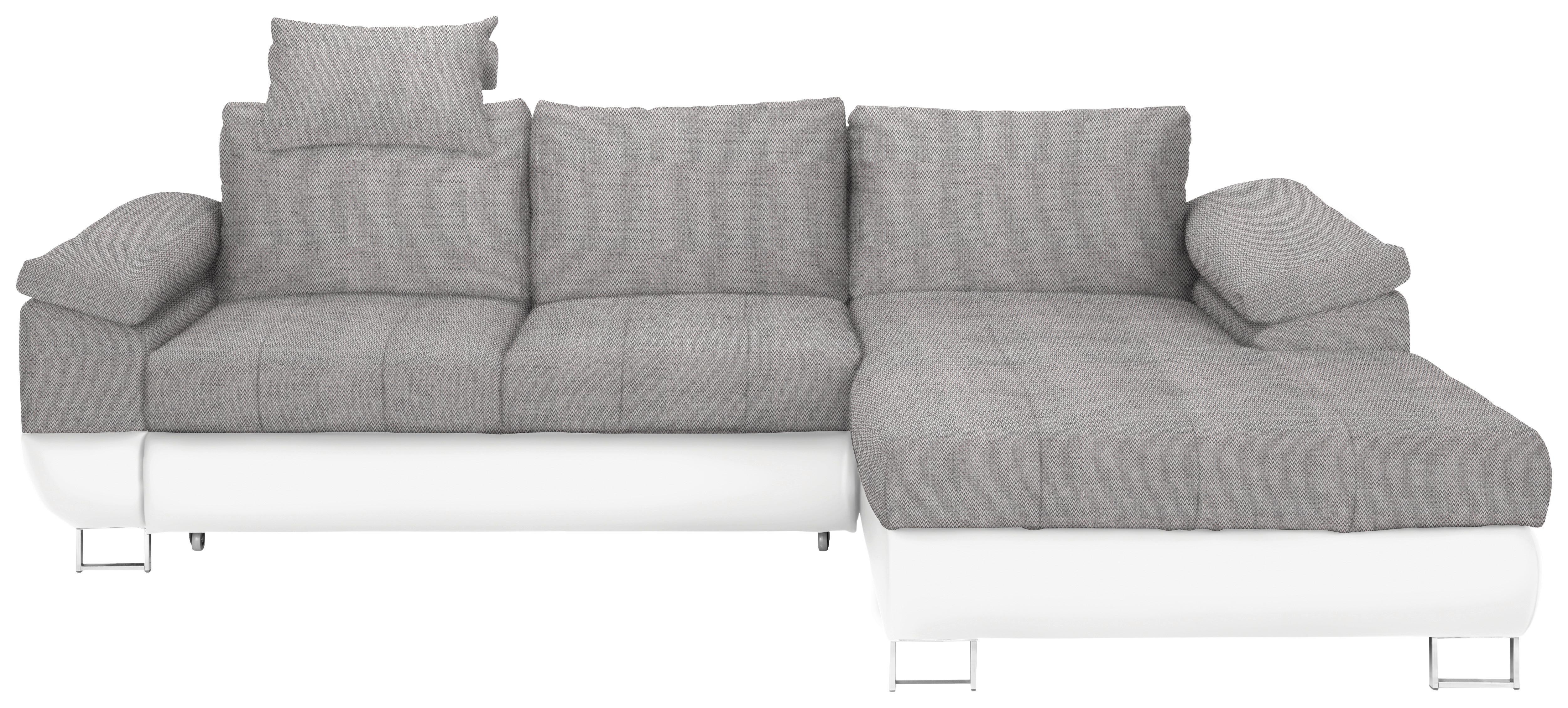Ecksofa in Grau/Weiss mit Bettfunktion - Chromfarben/Weiss, Konventionell, Kunststoff/Textil (268/117/170cm) - Mömax