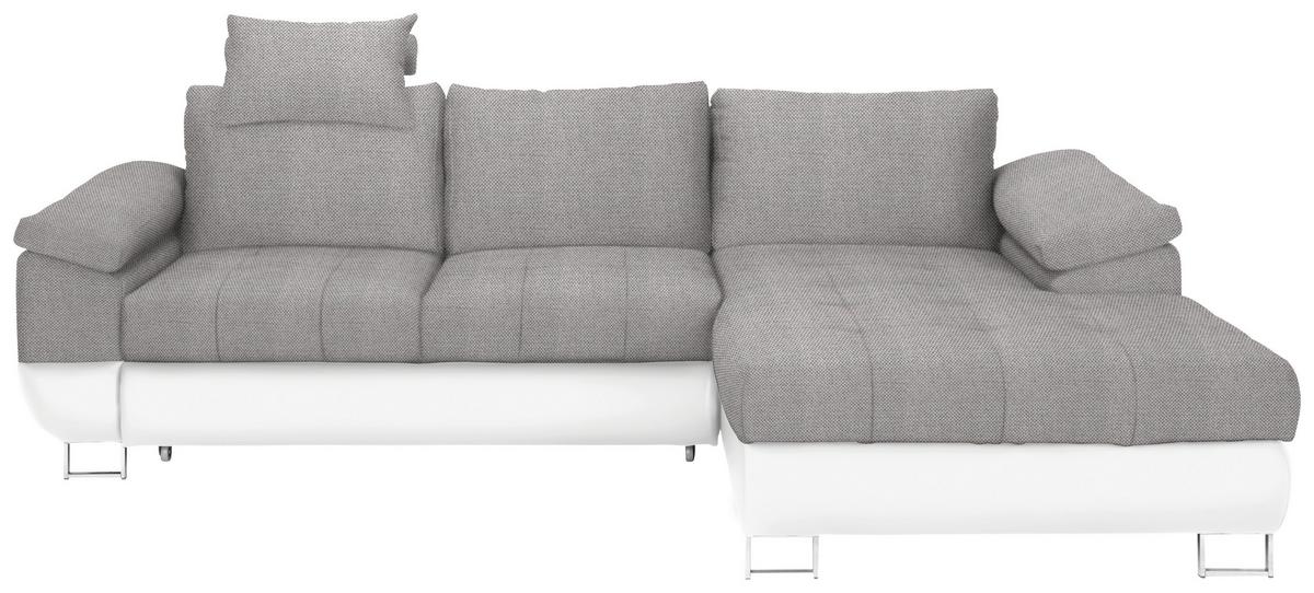 Ecksofa in Grau/Weiss mit Bettfunktion - Chromfarben/Weiss, Konventionell, Kunststoff/Textil (268/117/170cm) - Mömax
