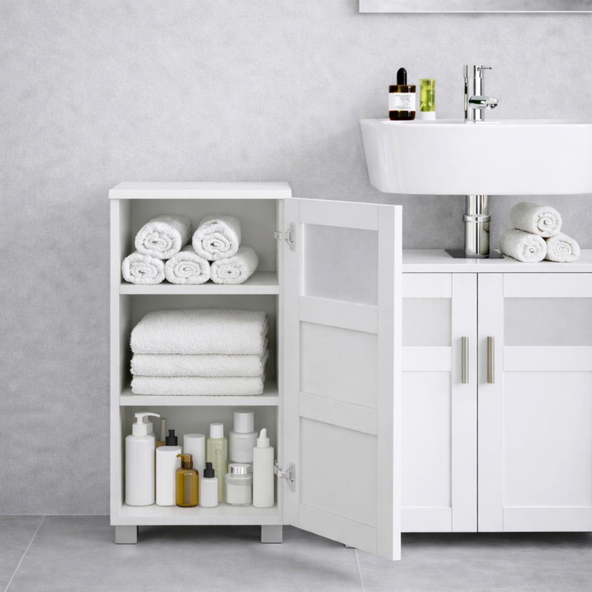 Midischrank Nilari M - Weiss/Silberfarben, Trend, Glas/Holzwerkstoff (38/70/28cm) - MID.YOU