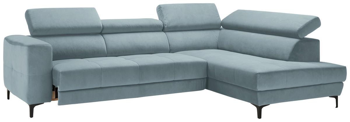 Ecksofa Emma rechts Hellblau - Schwarz/Hellblau, MODERN, Textil (301/210cm) - Premium Living